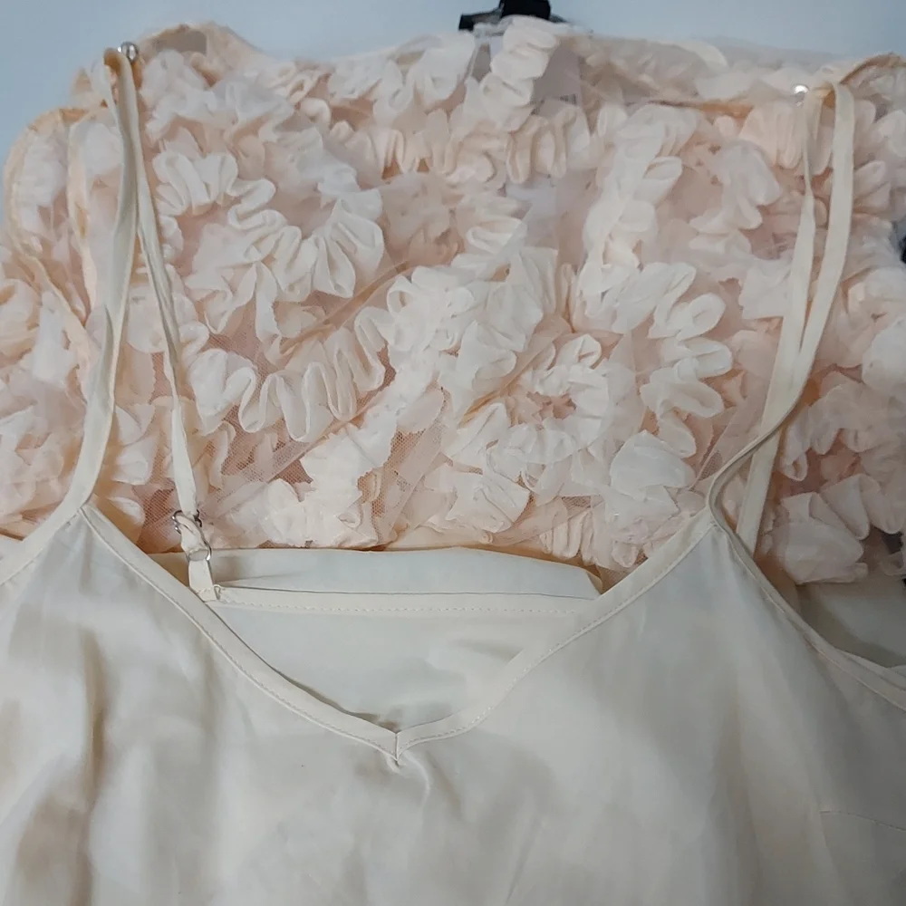 🍑 F21 peach 2 piece mesh ruffle dress junior's L women's M NWT - Picture 5 of 6